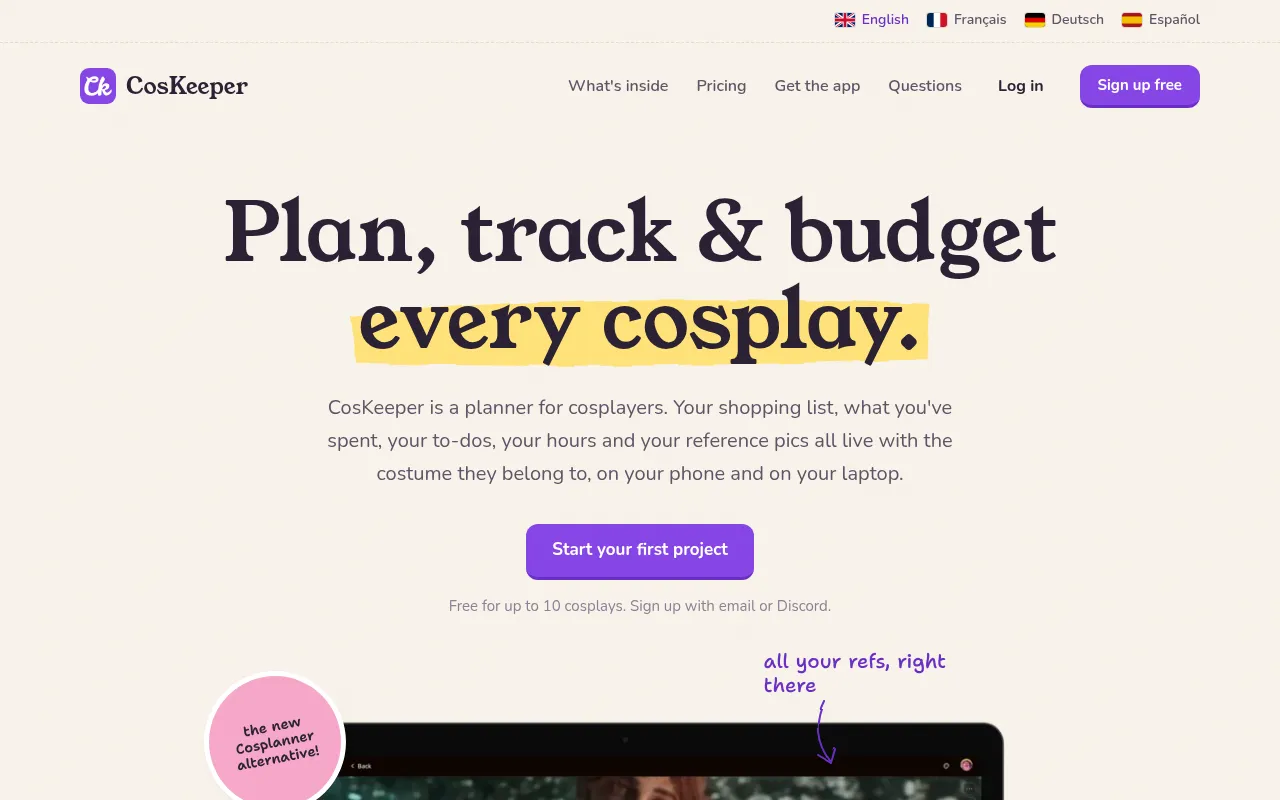 Screenshot of coskeeper.app