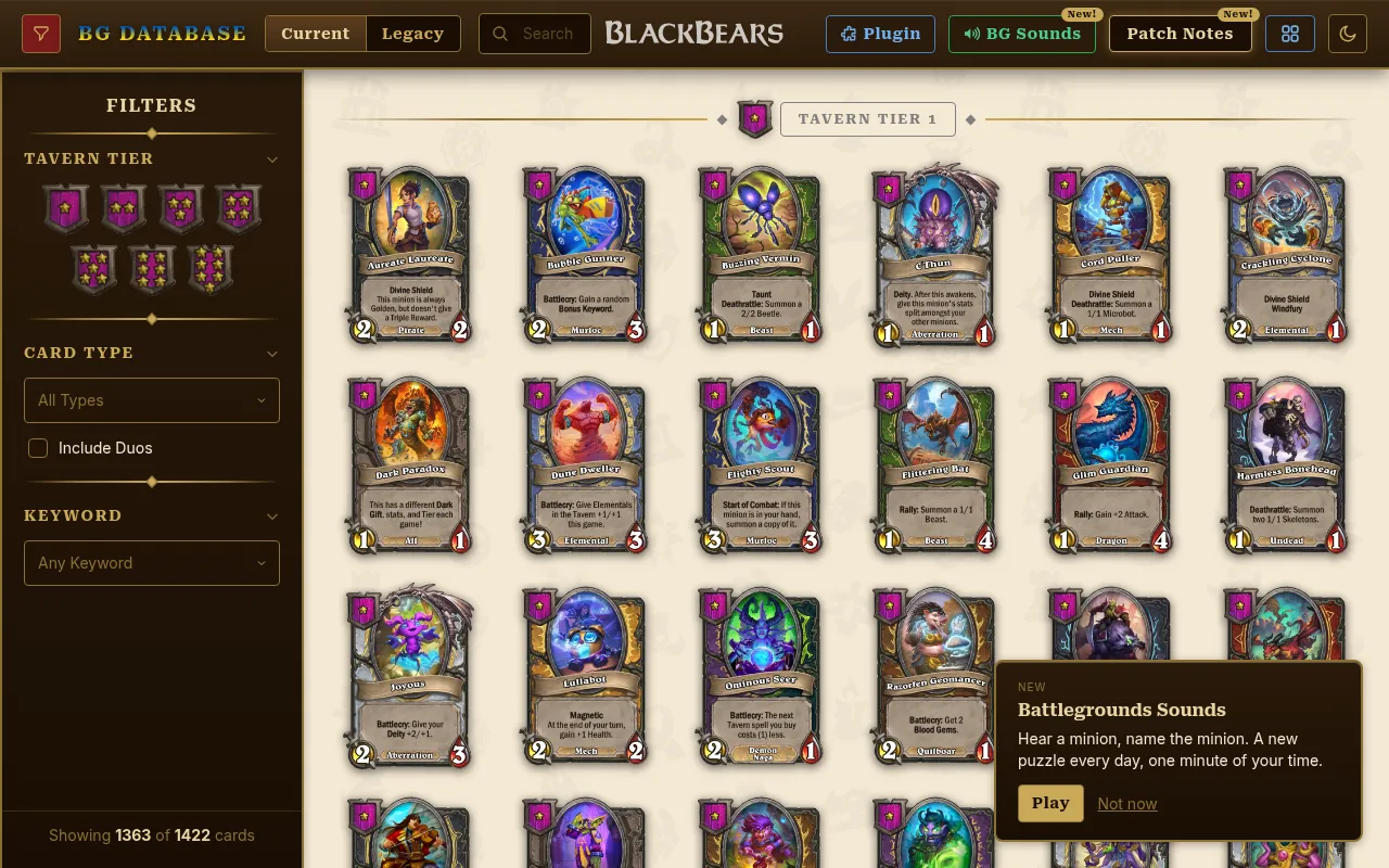 Screenshot of hsbg.cards