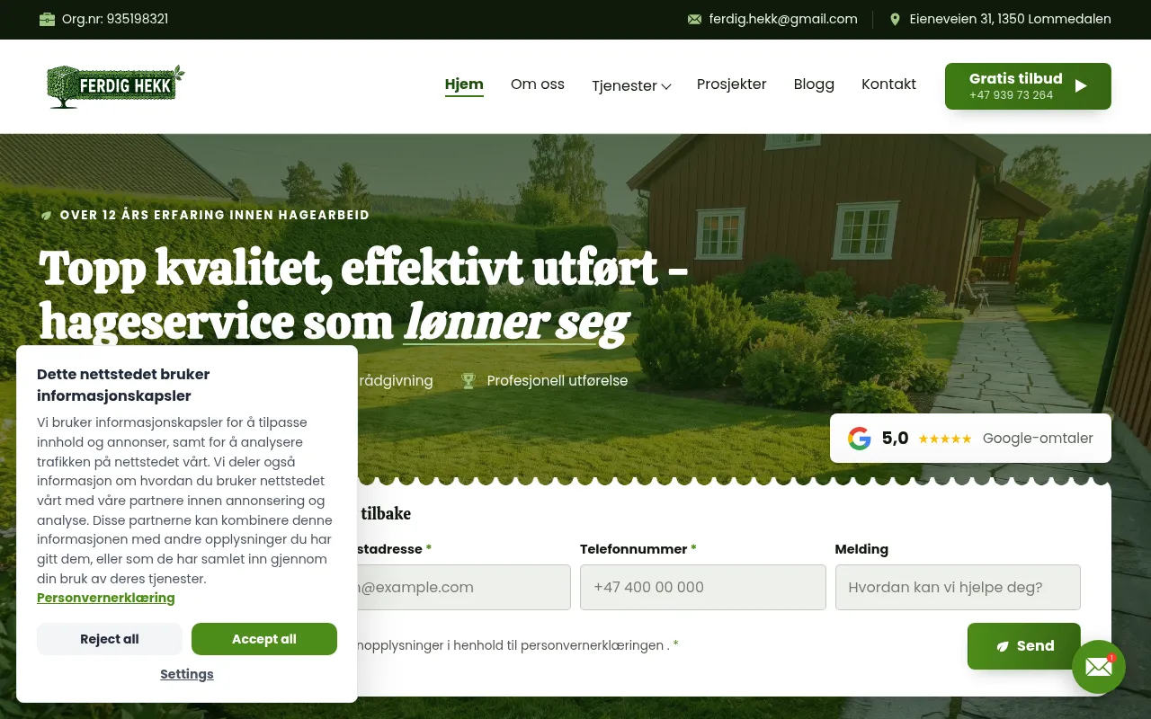 Screenshot of ferdighekkas.no