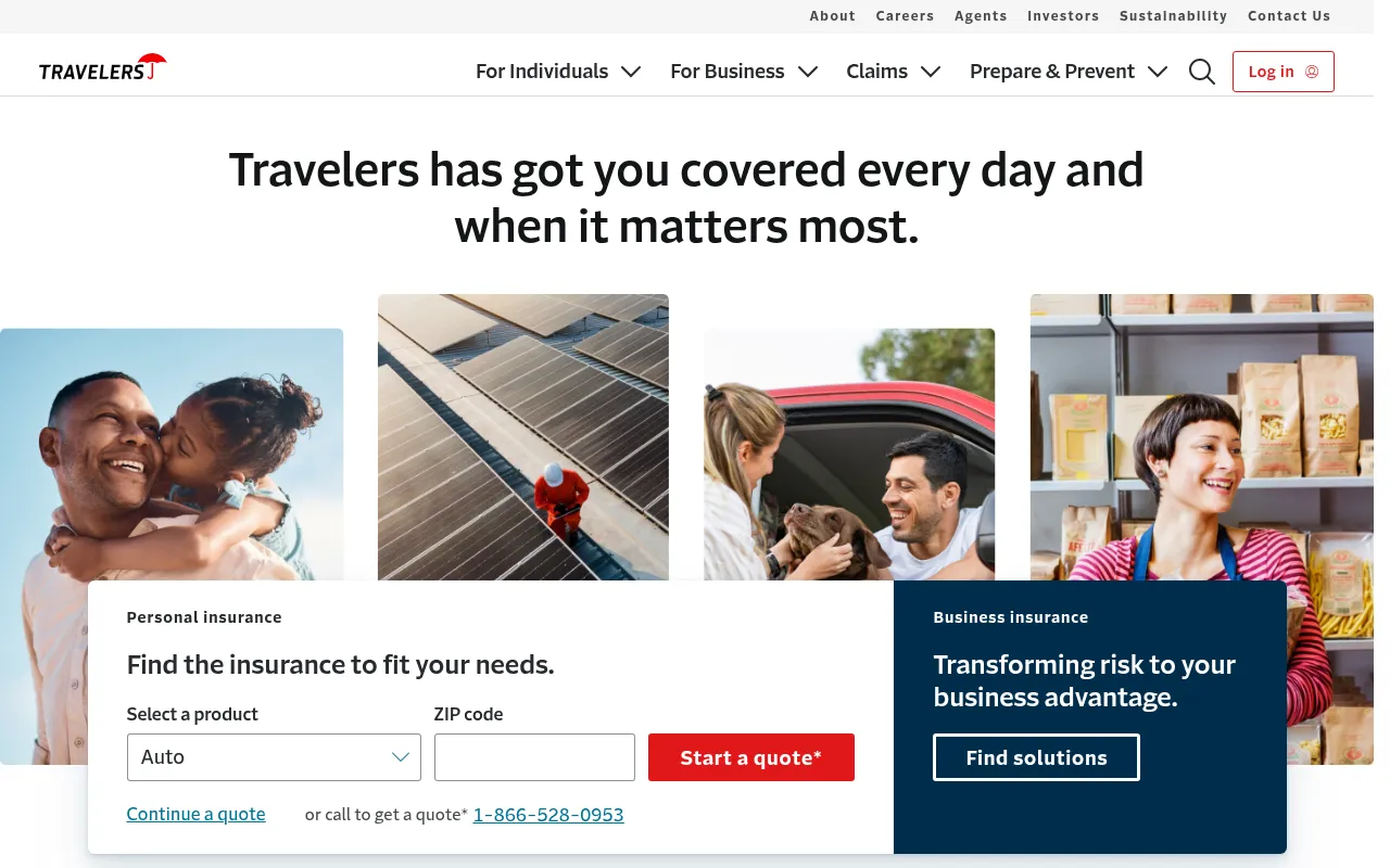 Screenshot of travelers.com
