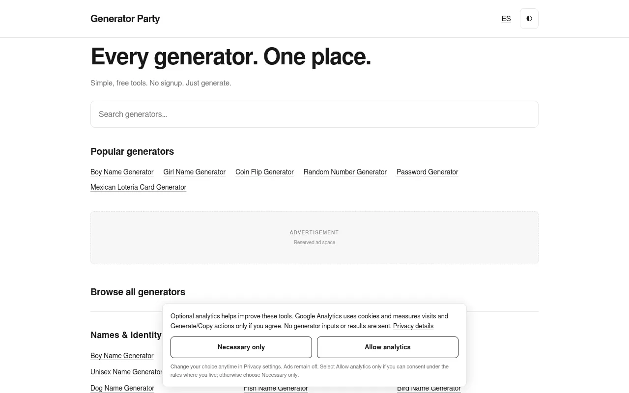 Screenshot of generator.party