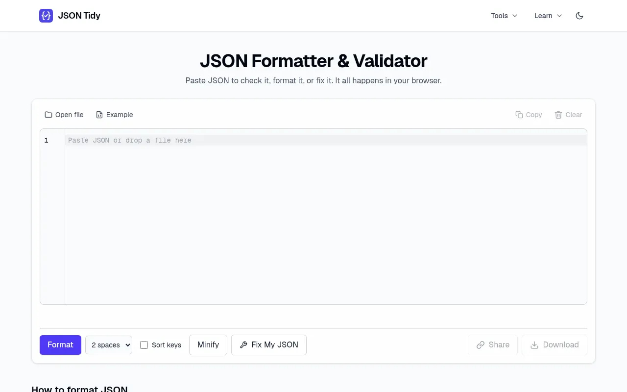 Screenshot of jsontidy.com