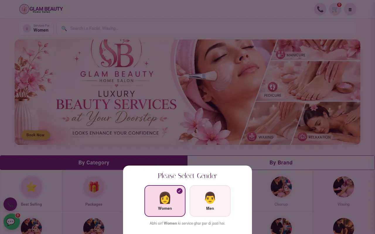 Screenshot of glambeautyhomesalon.in