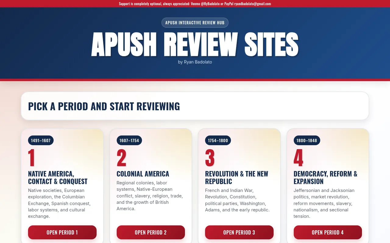 Screenshot of ryanbadolato-apush-hub.netlify.app
