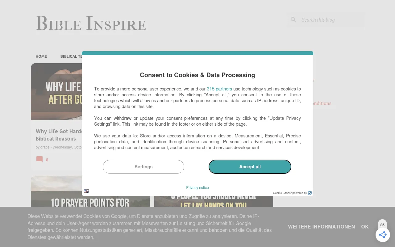 Screenshot of bibleinspire.com