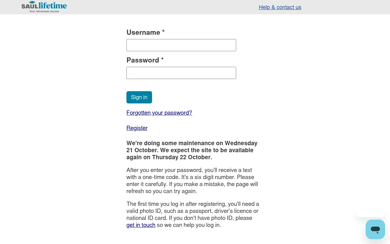 Screenshot of login.saul.org.uk