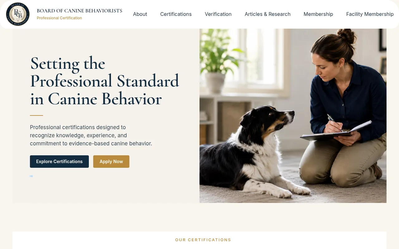 Screenshot of caninebehaviorists.org