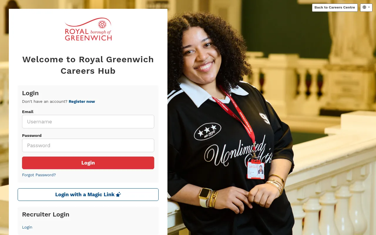 Screenshot of careers.royalgreenwich.gov.uk