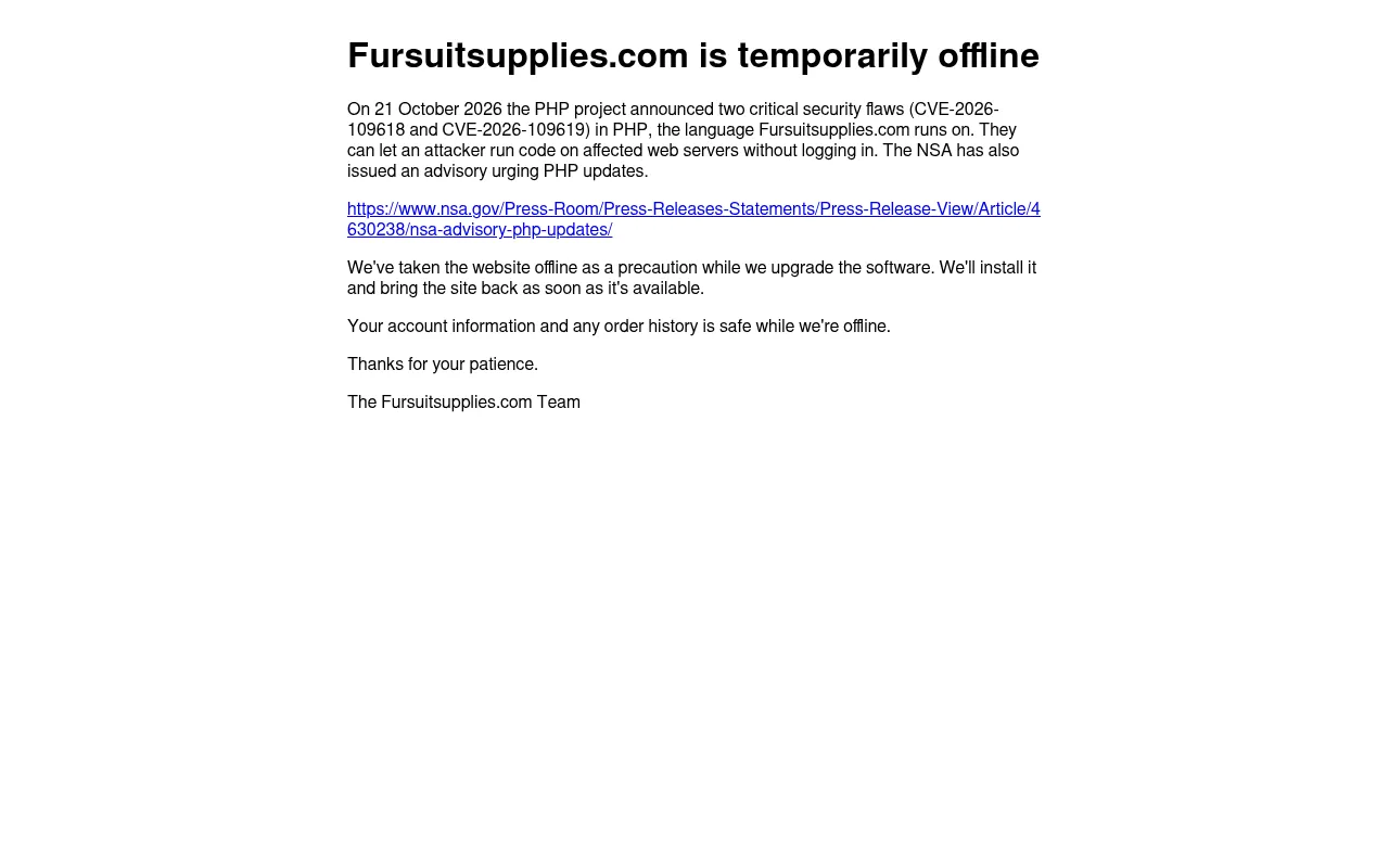 Screenshot of fursuitsupplies.com