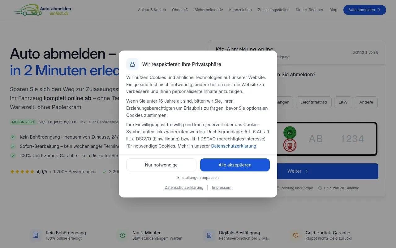 Screenshot of auto-abmelden-einfach.de
