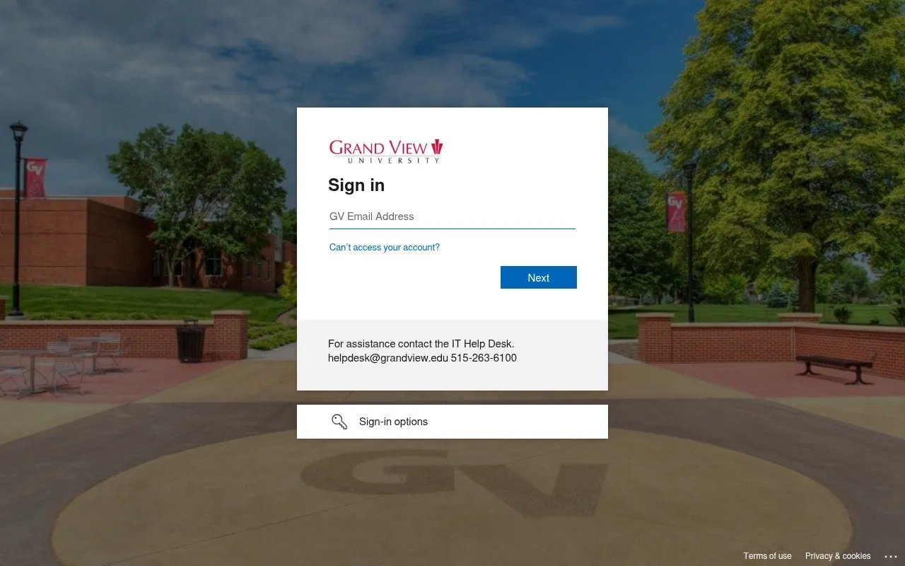 Screenshot of selfservice.grandview.edu