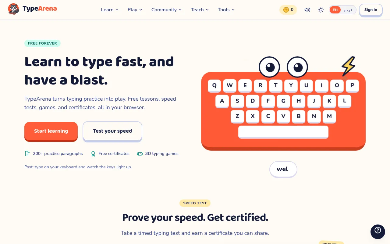Screenshot of typearena.tech