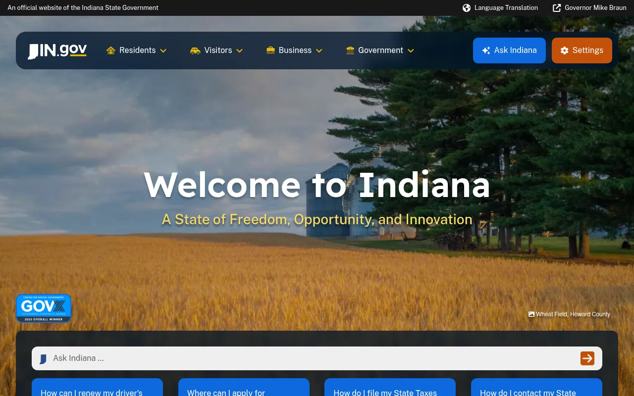 Screenshot of in.gov