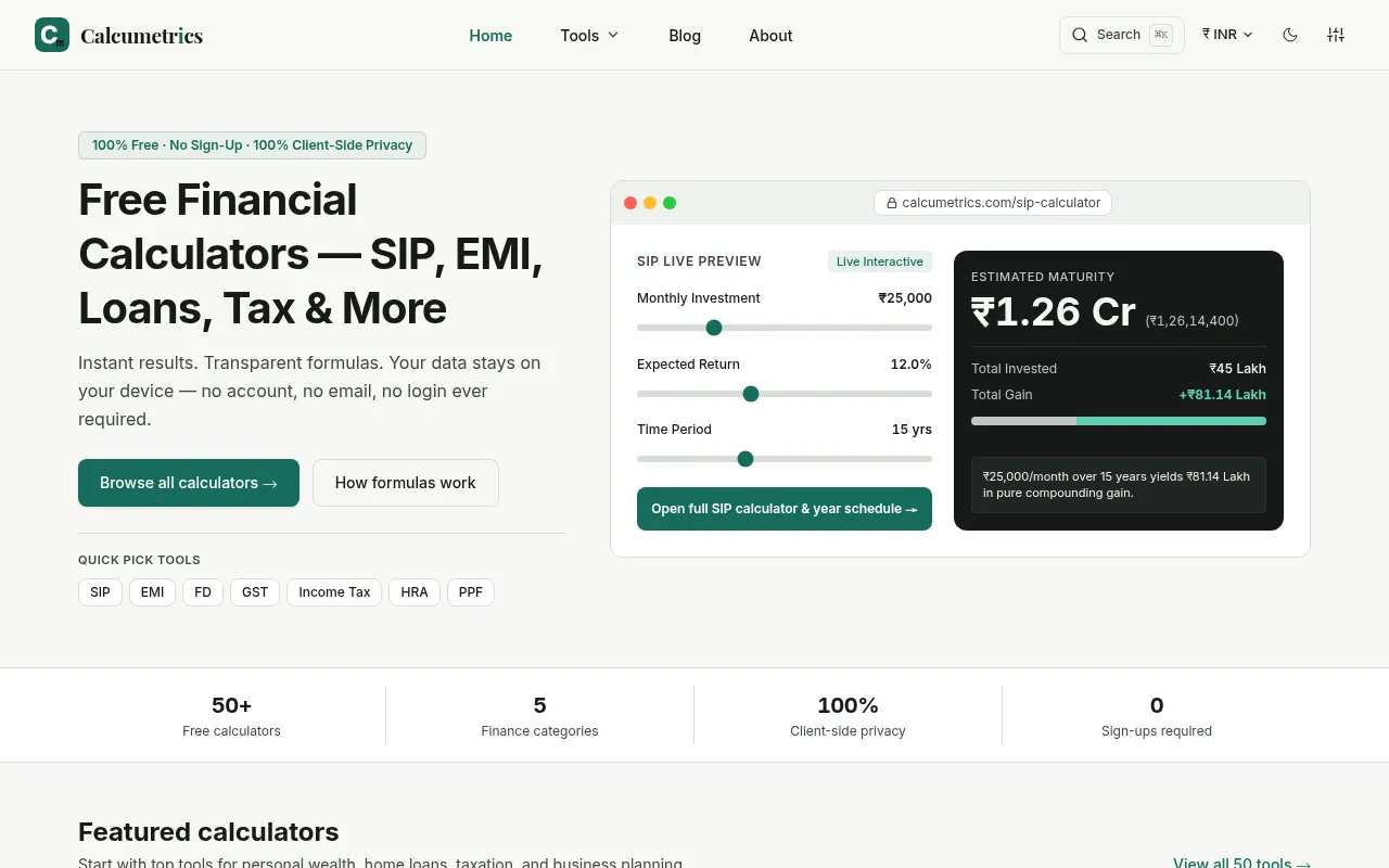 Screenshot of calcumetrics.com