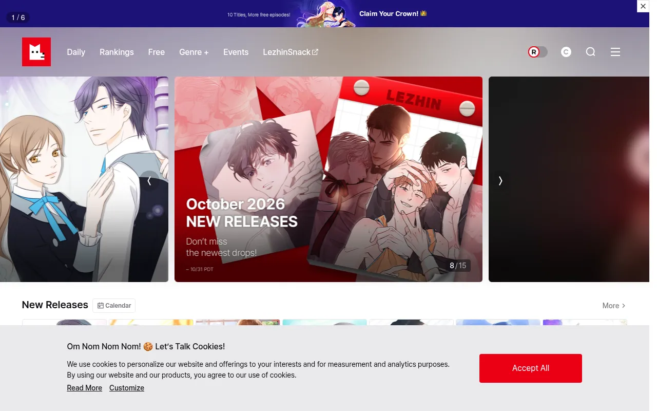 Screenshot of lezhinus.com