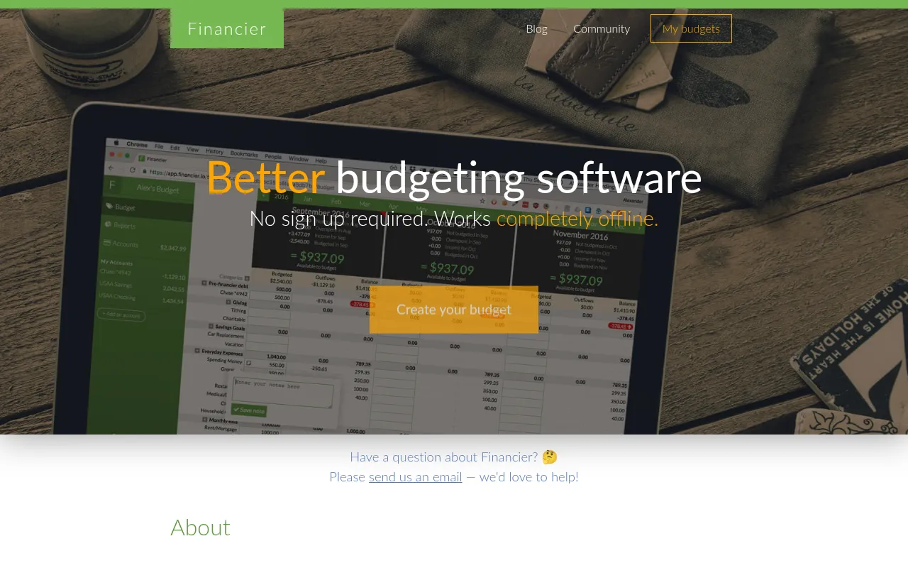 Screenshot of financier.io