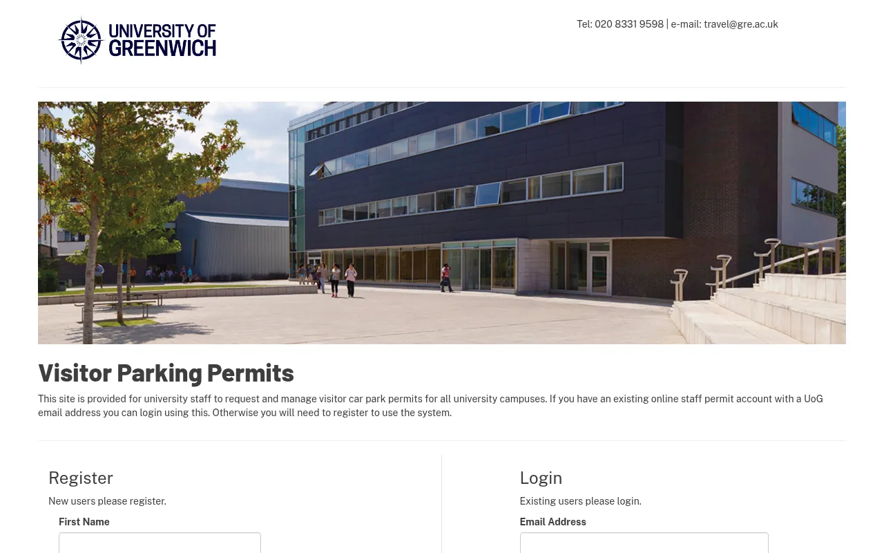 Screenshot of visitorparking.gre.ac.uk