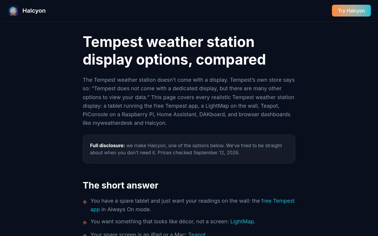 Screenshot of halcyonwx.com