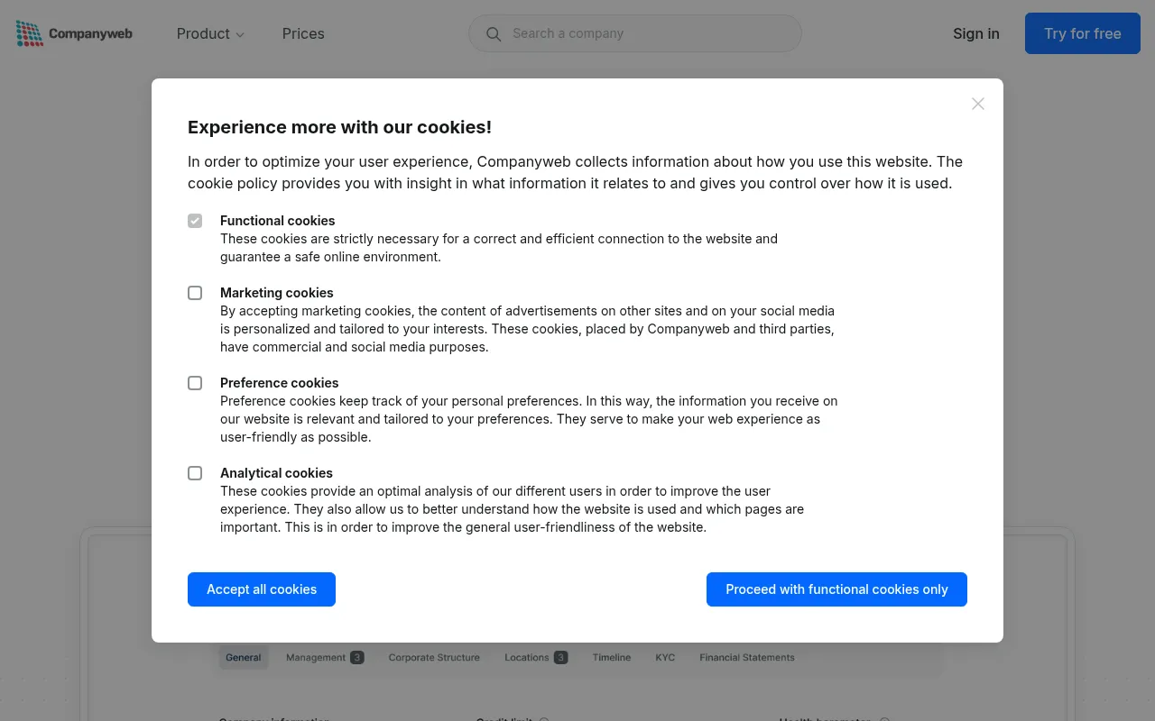 Screenshot of companyweb.be