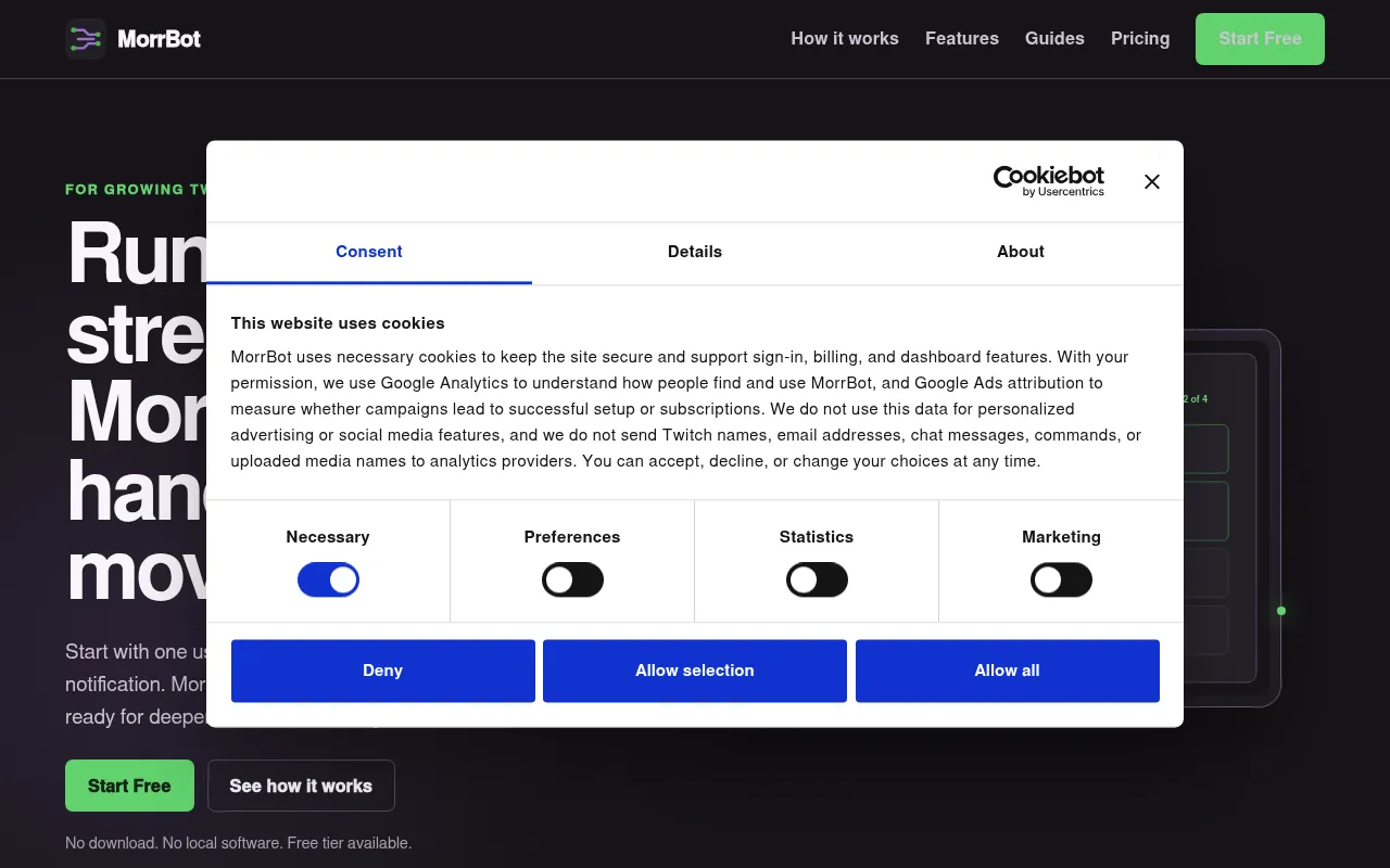 Screenshot of morrbot.com