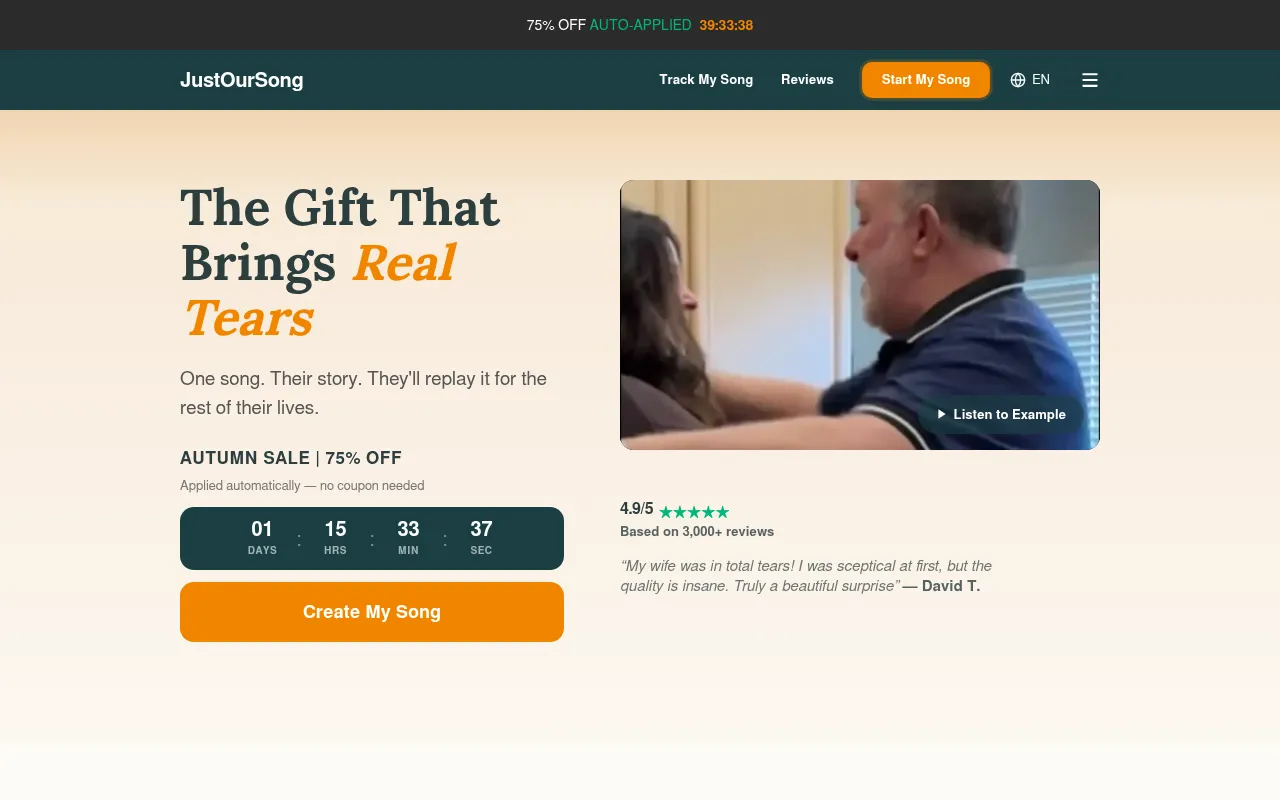 Screenshot of justoursong.com