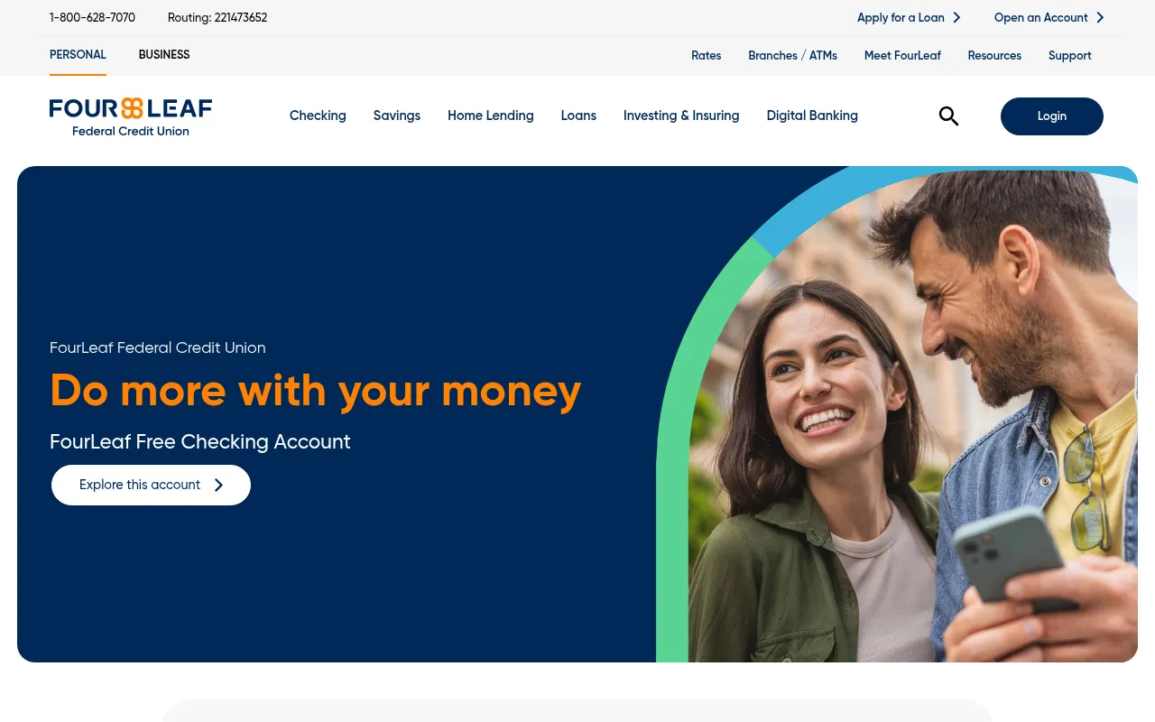 Screenshot of fourleaffcu.com