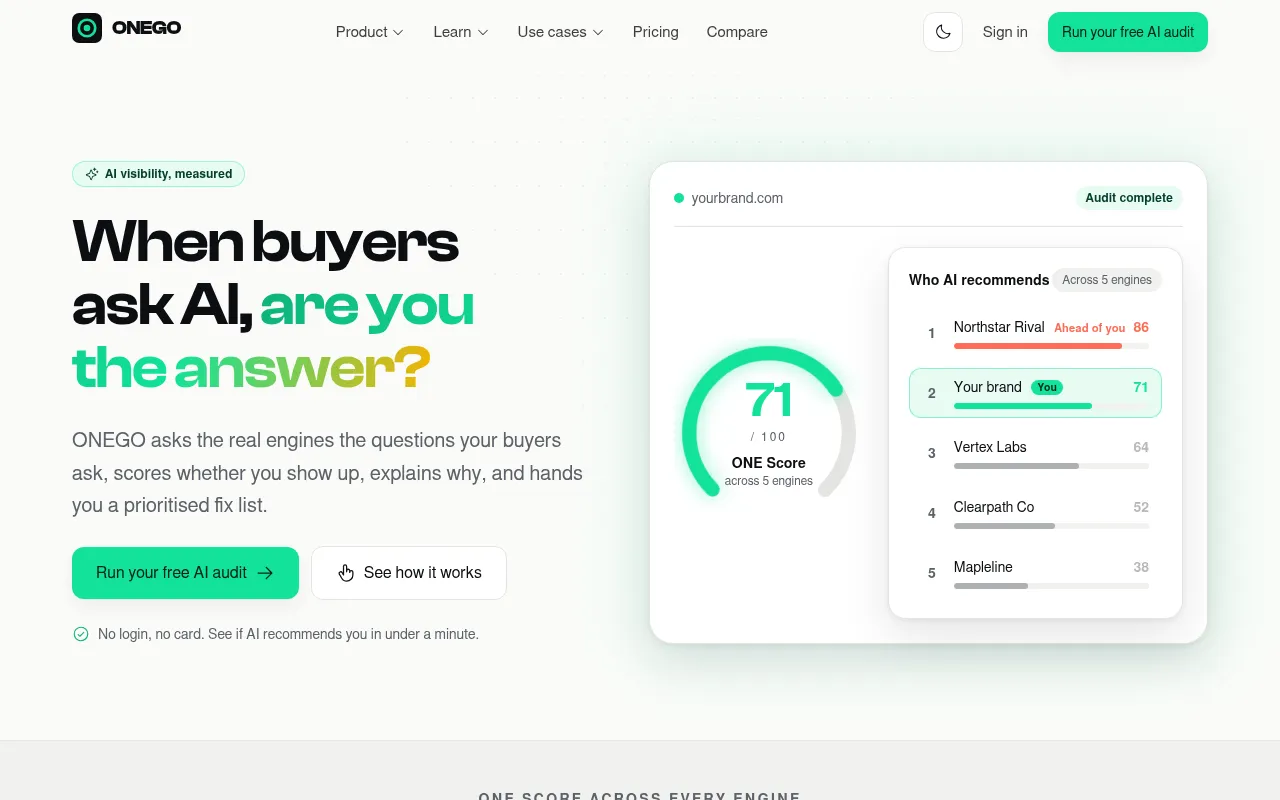 Screenshot of onego.ai
