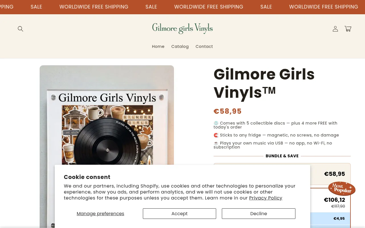 Screenshot of gilmorevinyls.com