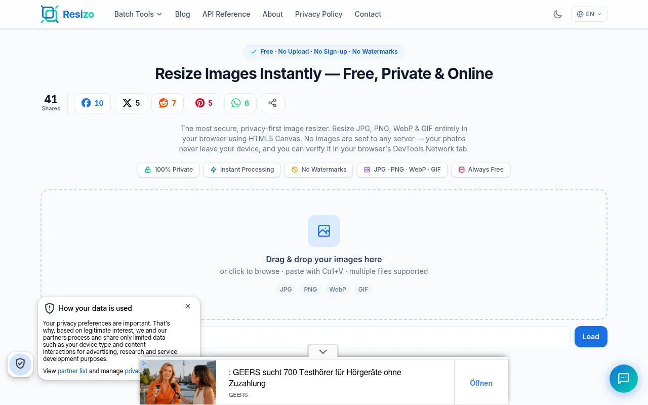 Screenshot of resizo.in