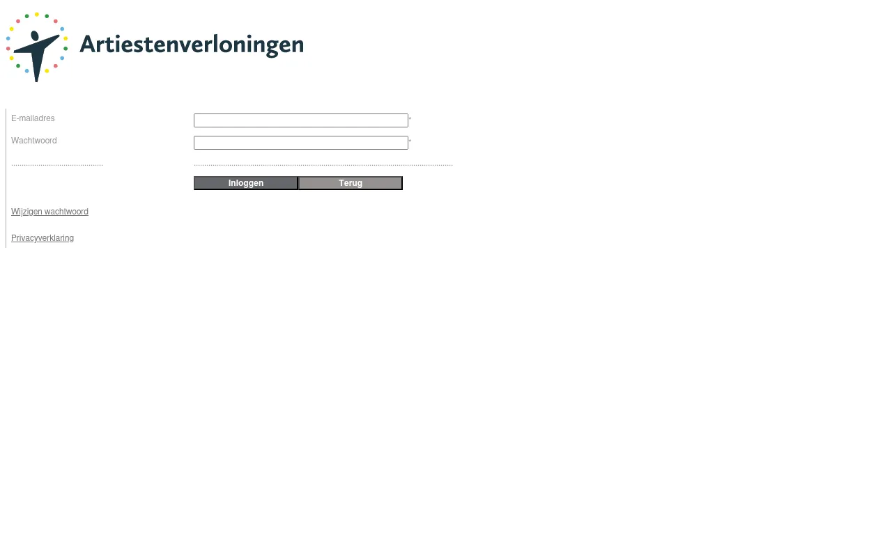 Screenshot of mijn.artiestenverloningen.nl