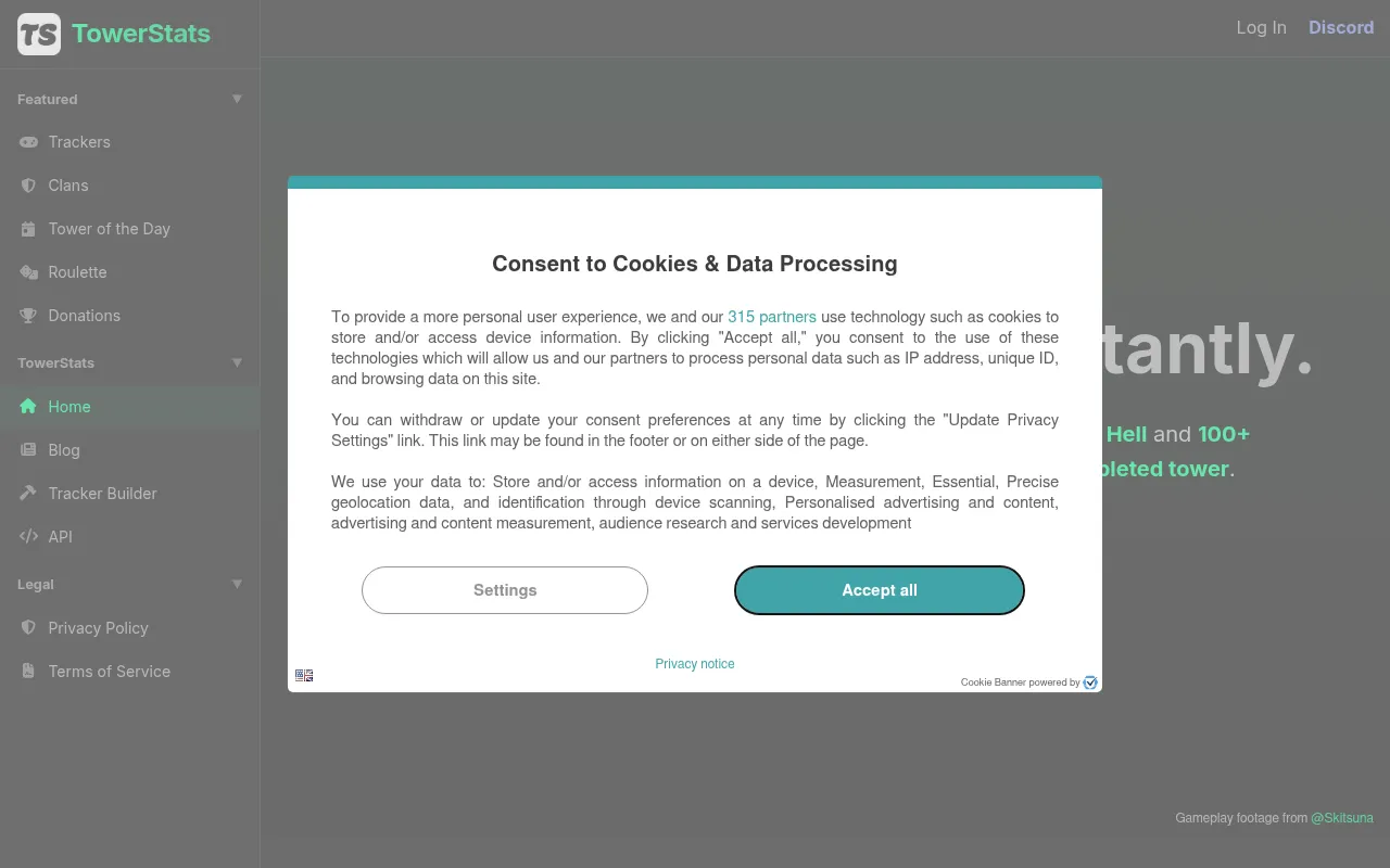 Screenshot of towerstats.com