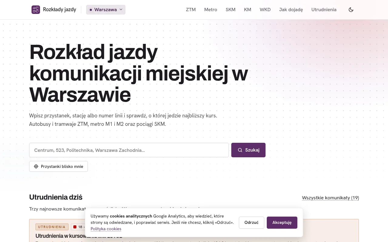 Screenshot of rozkladywarszawa.pl