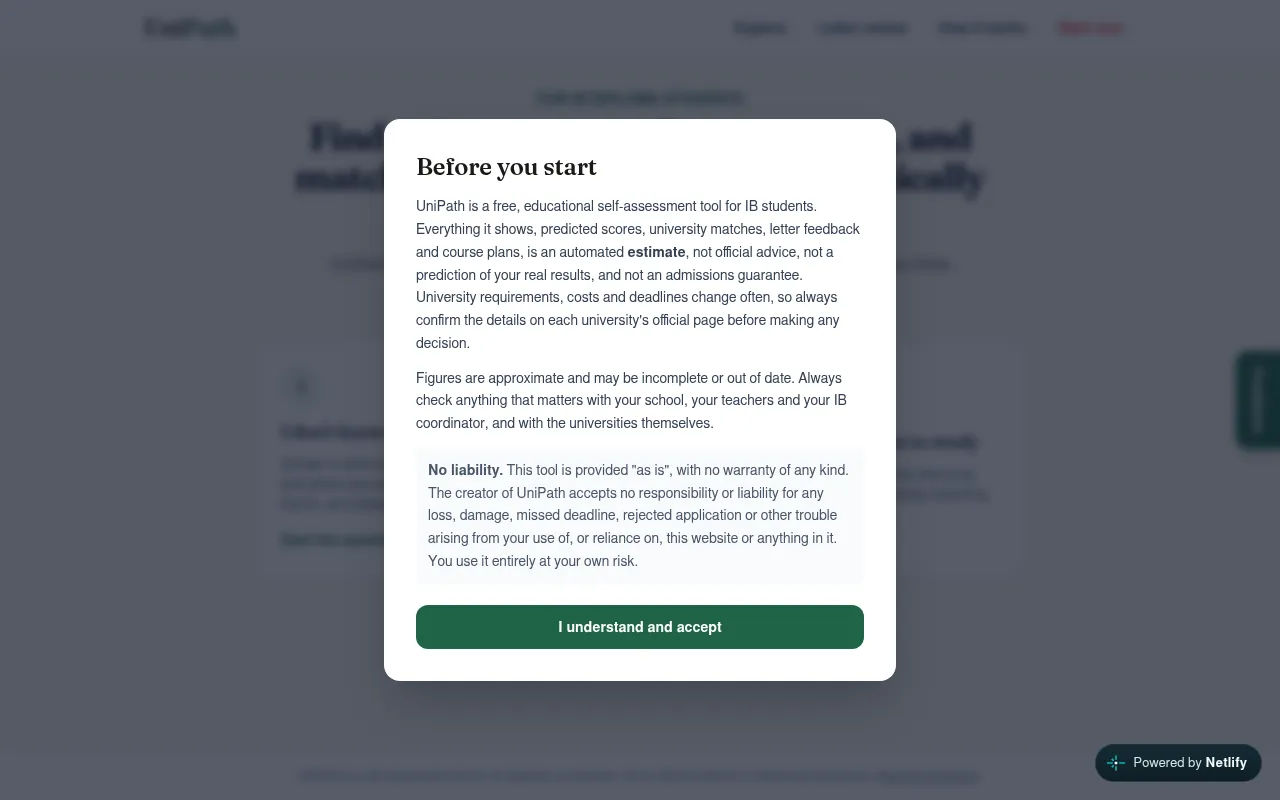 Screenshot of unipath-ib.netlify.app