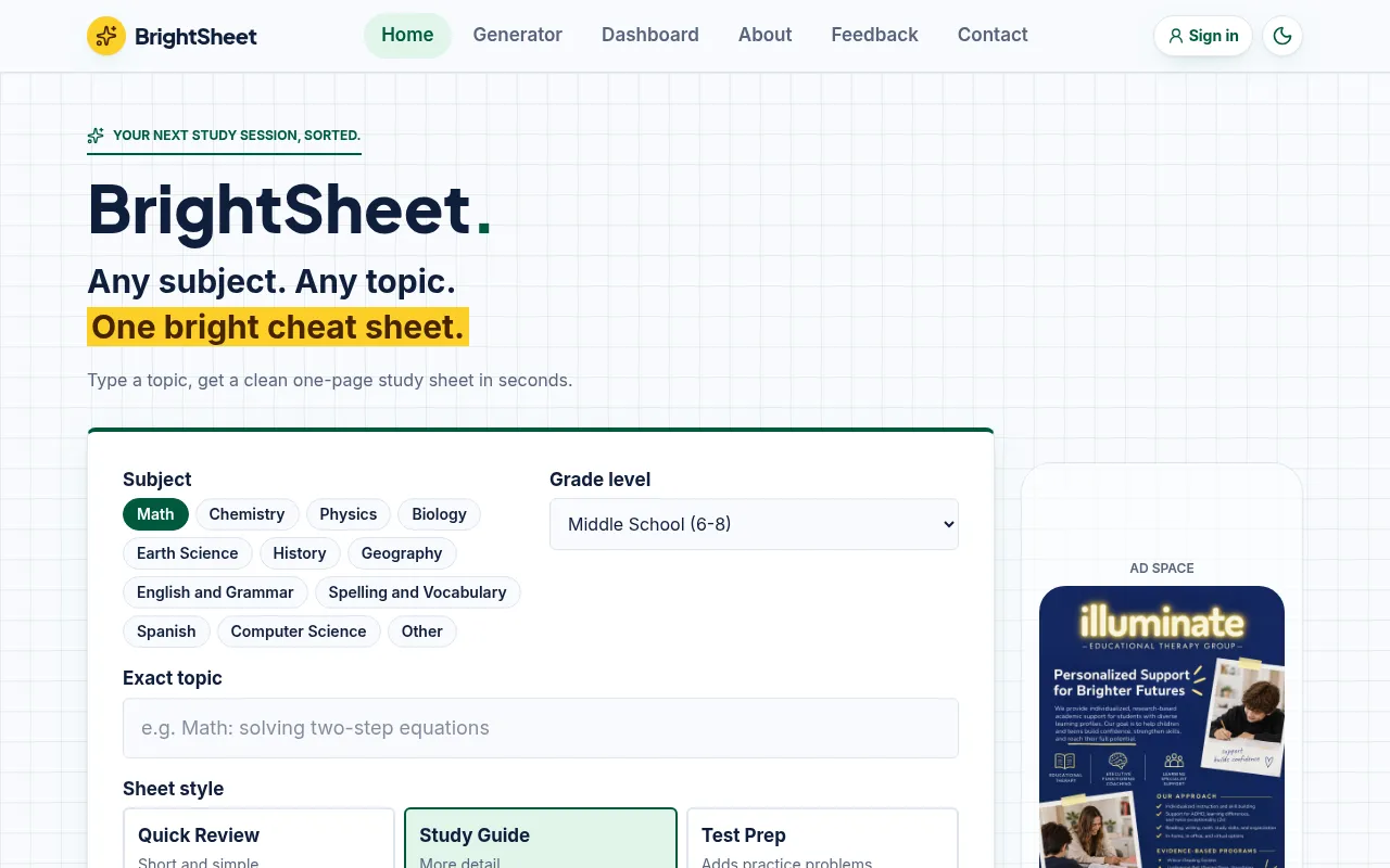 Screenshot of brightsheet.io