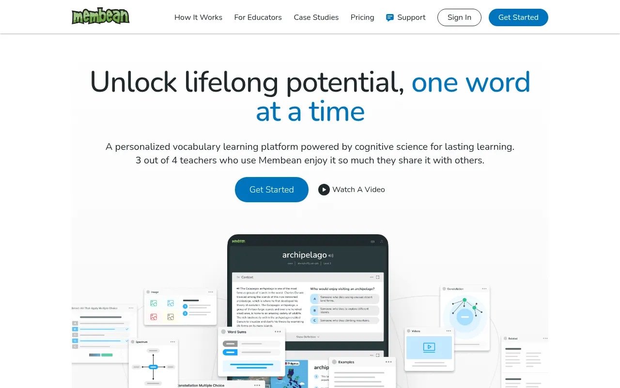 Screenshot of membean.com