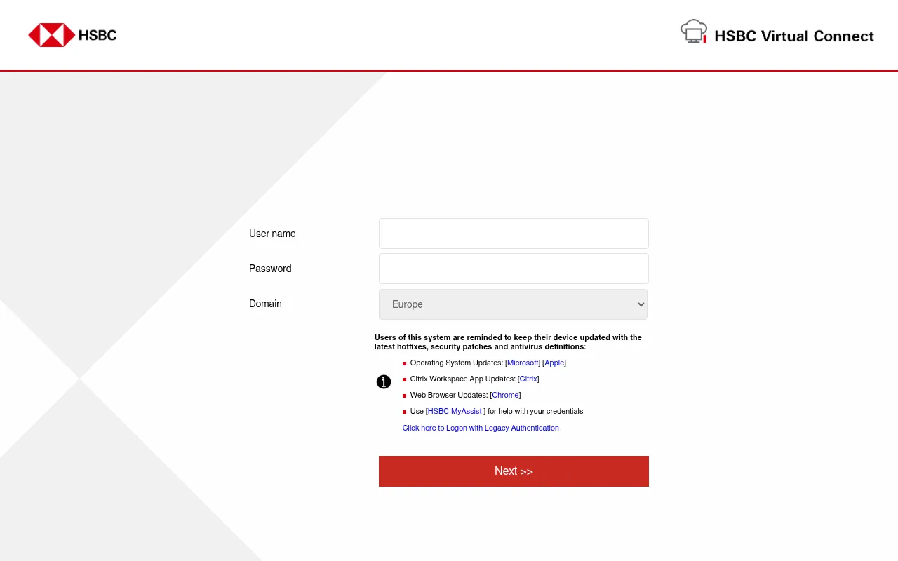 Screenshot of exconnect.hsbc.de