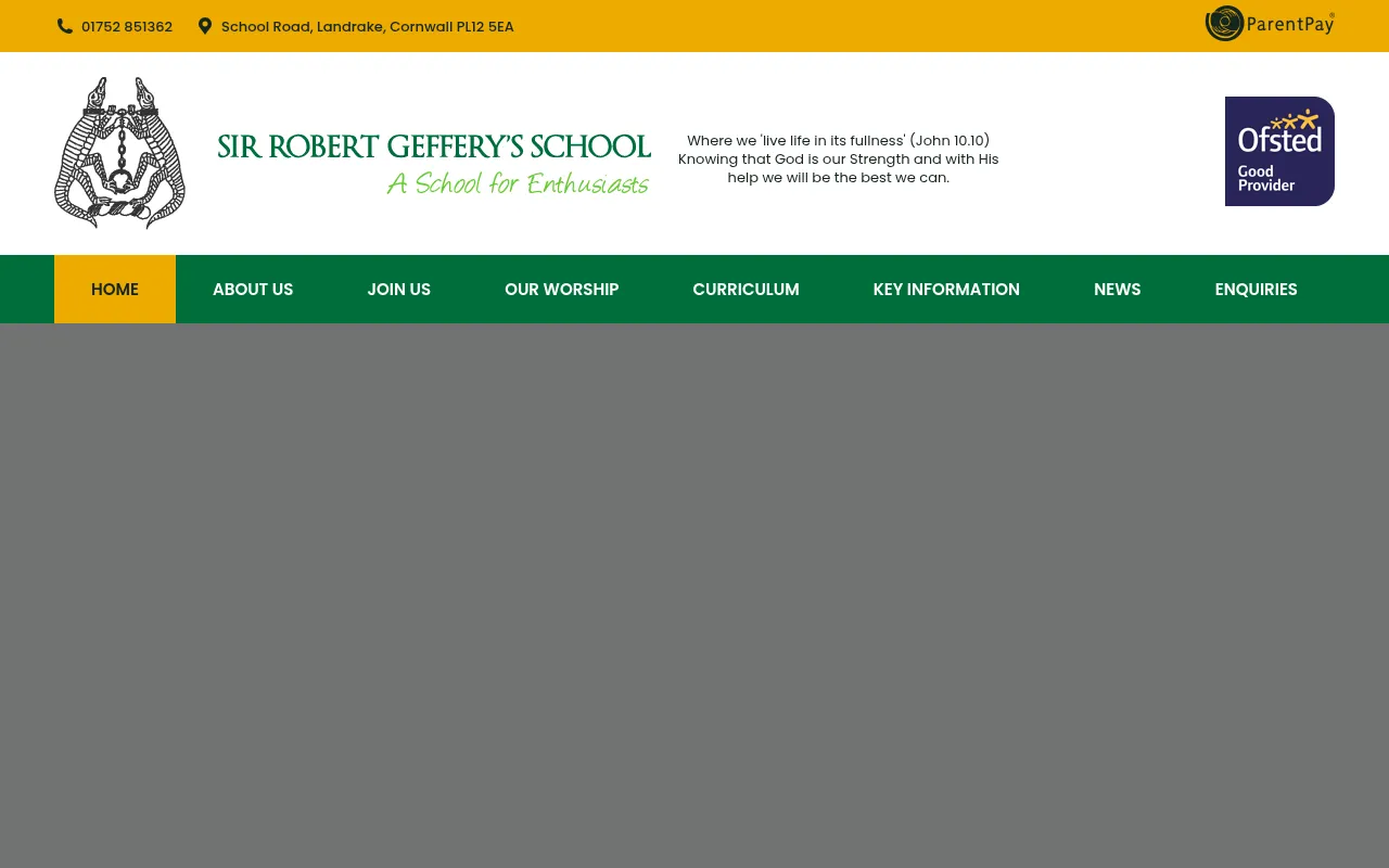 Screenshot of sir-robert-gefferys.cornwall.sch.uk