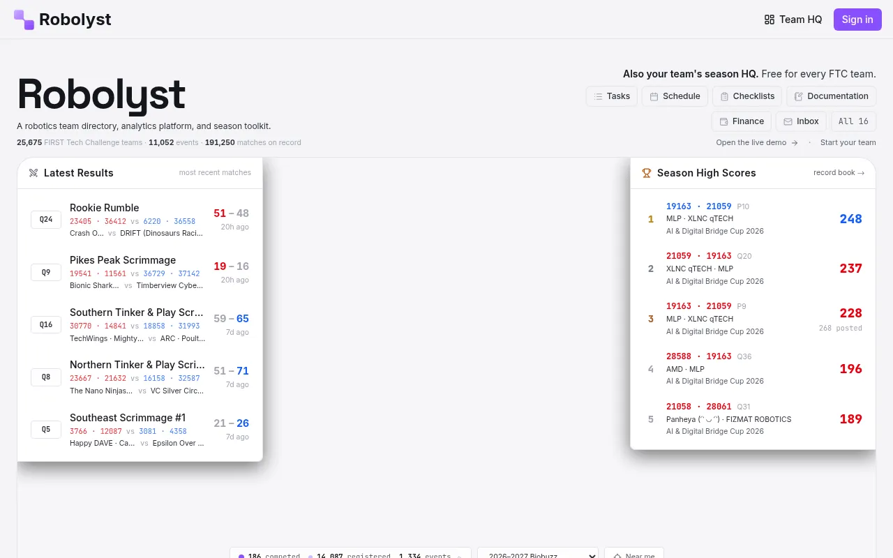 Screenshot of robolyst.org