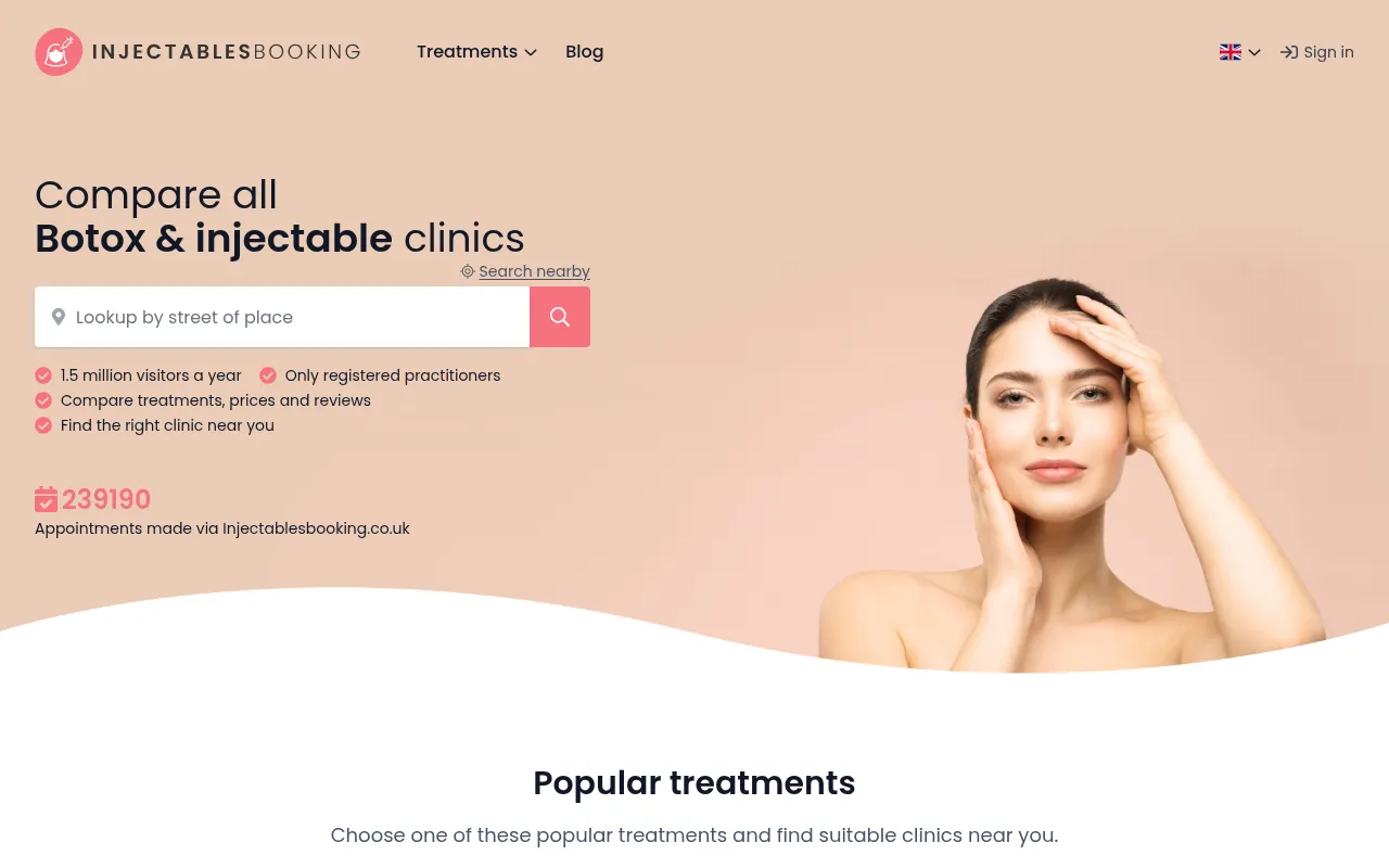 Screenshot of injectablesbooking.co.uk
