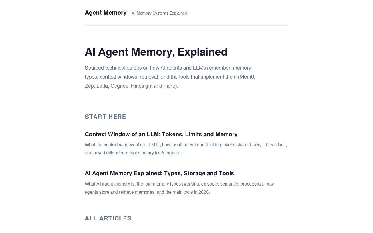 Screenshot of aiagentmemory.org