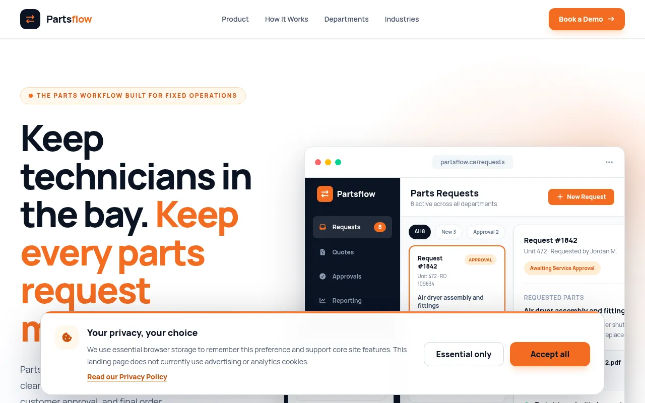 Screenshot of partsflow.ca