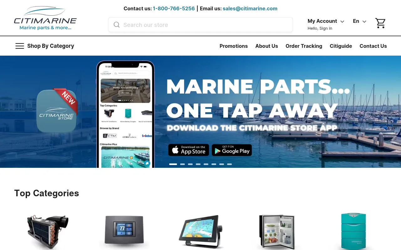 Screenshot of citimarinestore.com