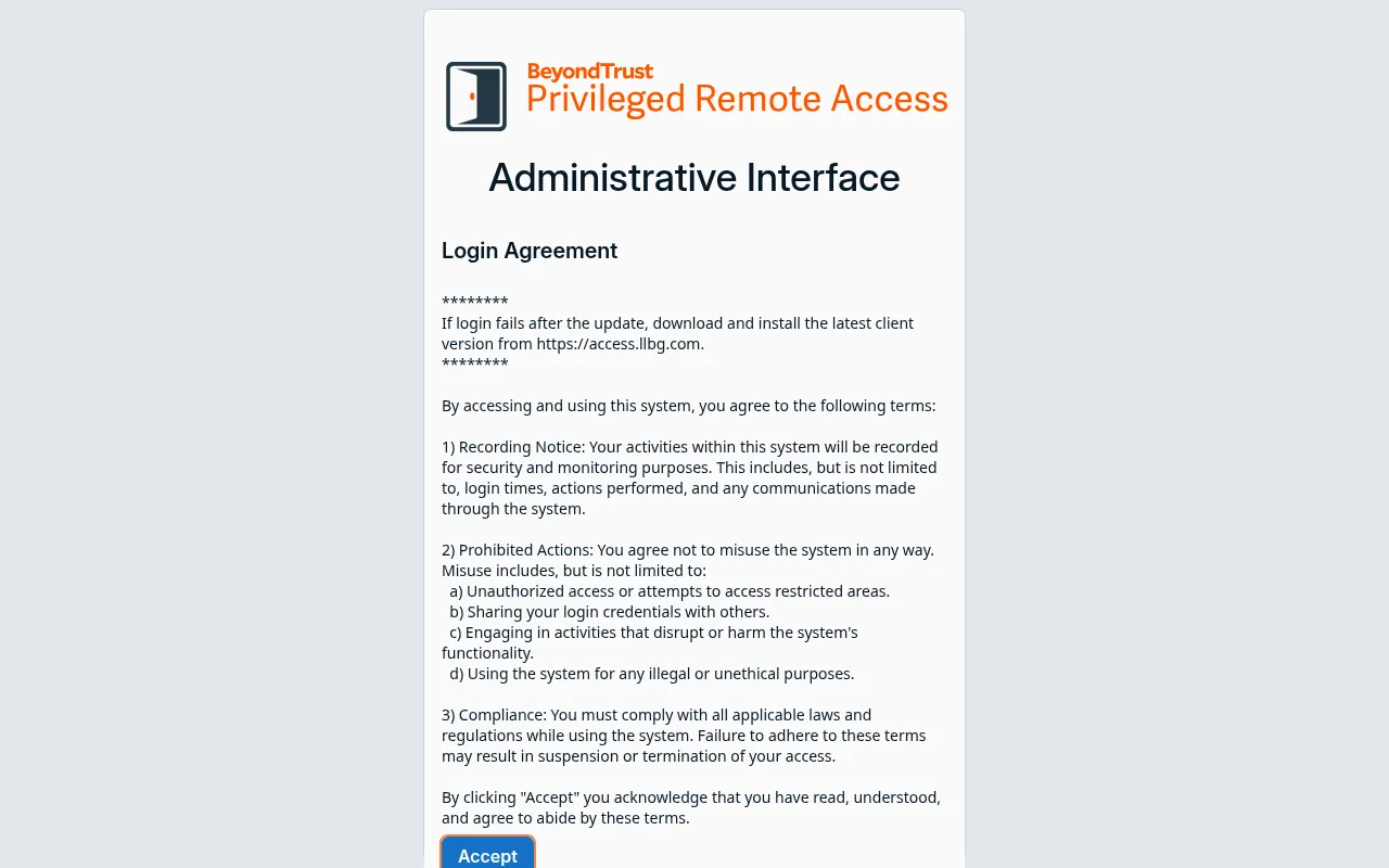 Screenshot of llbg.beyondtrustcloud.com