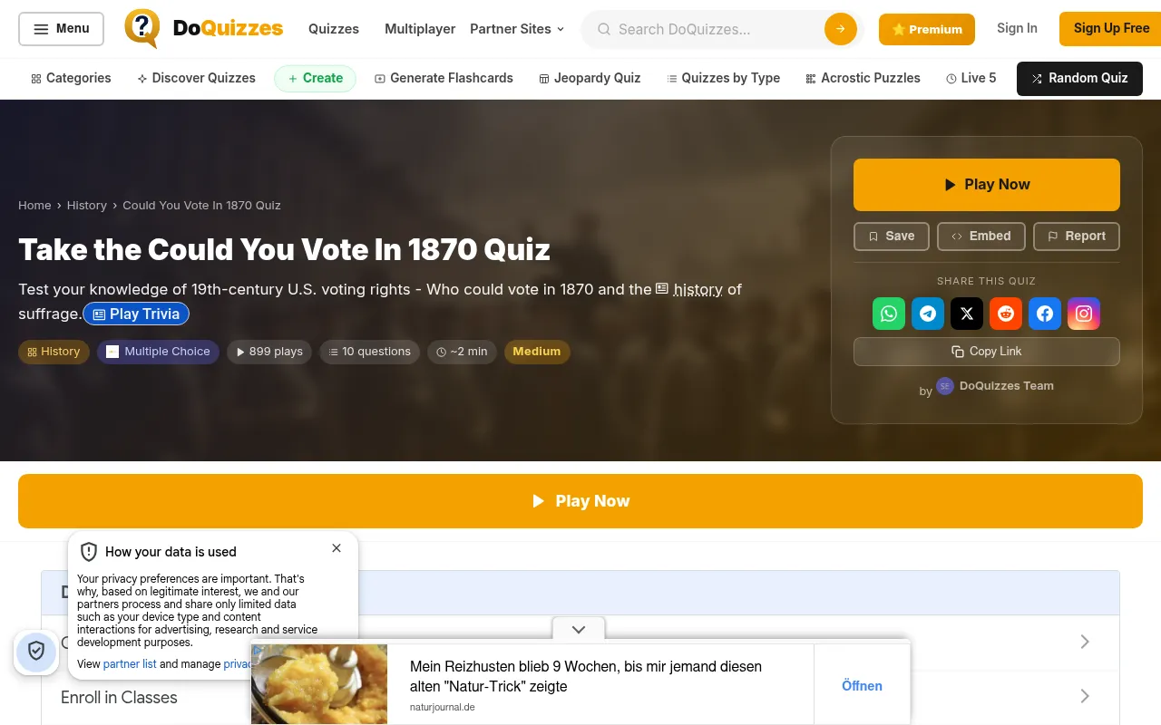 Screenshot of doquizzes.com