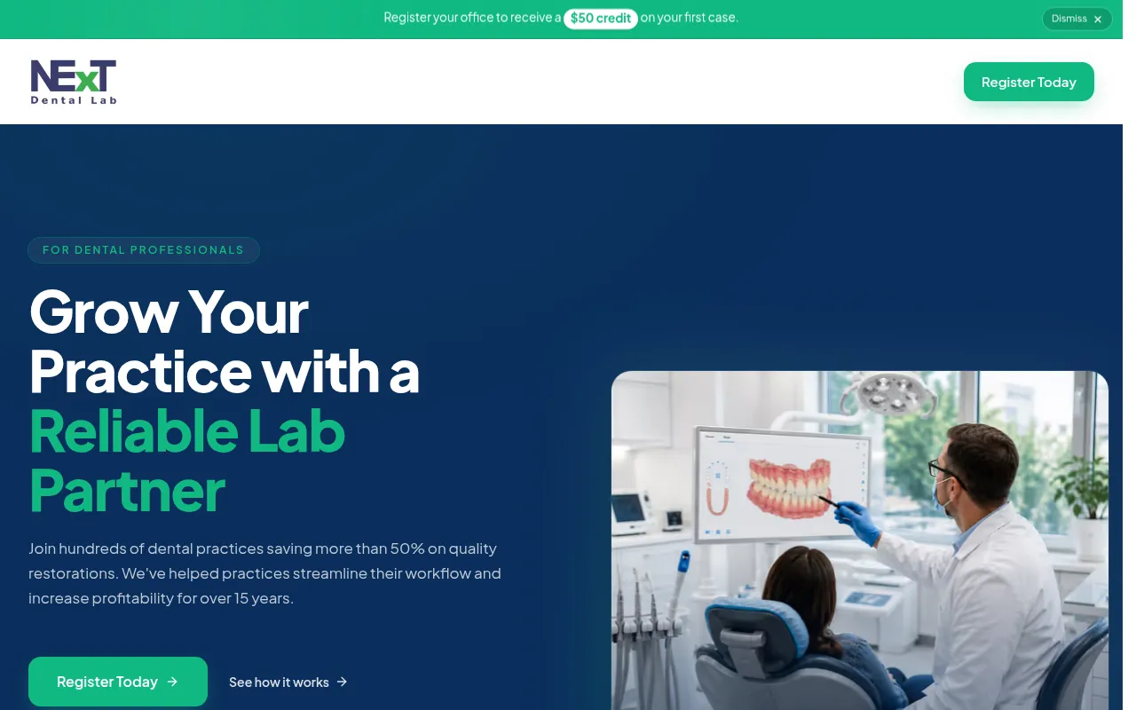Screenshot of signup.nextdentallab.com