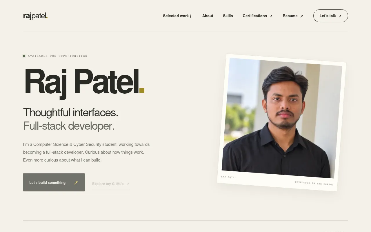 Screenshot of rajpatel.in