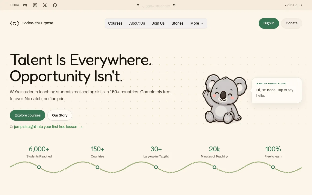 Screenshot of codewithpurpose.org