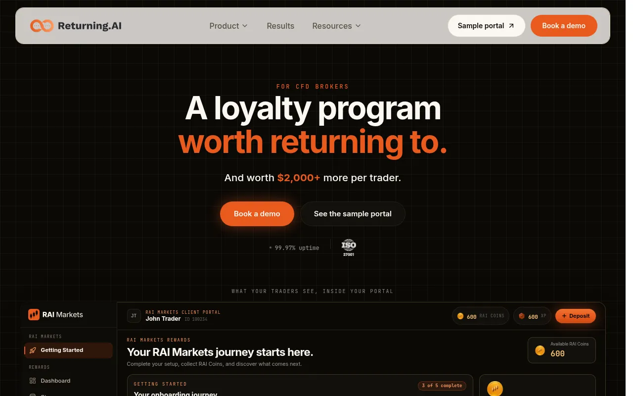 Screenshot of returning.ai
