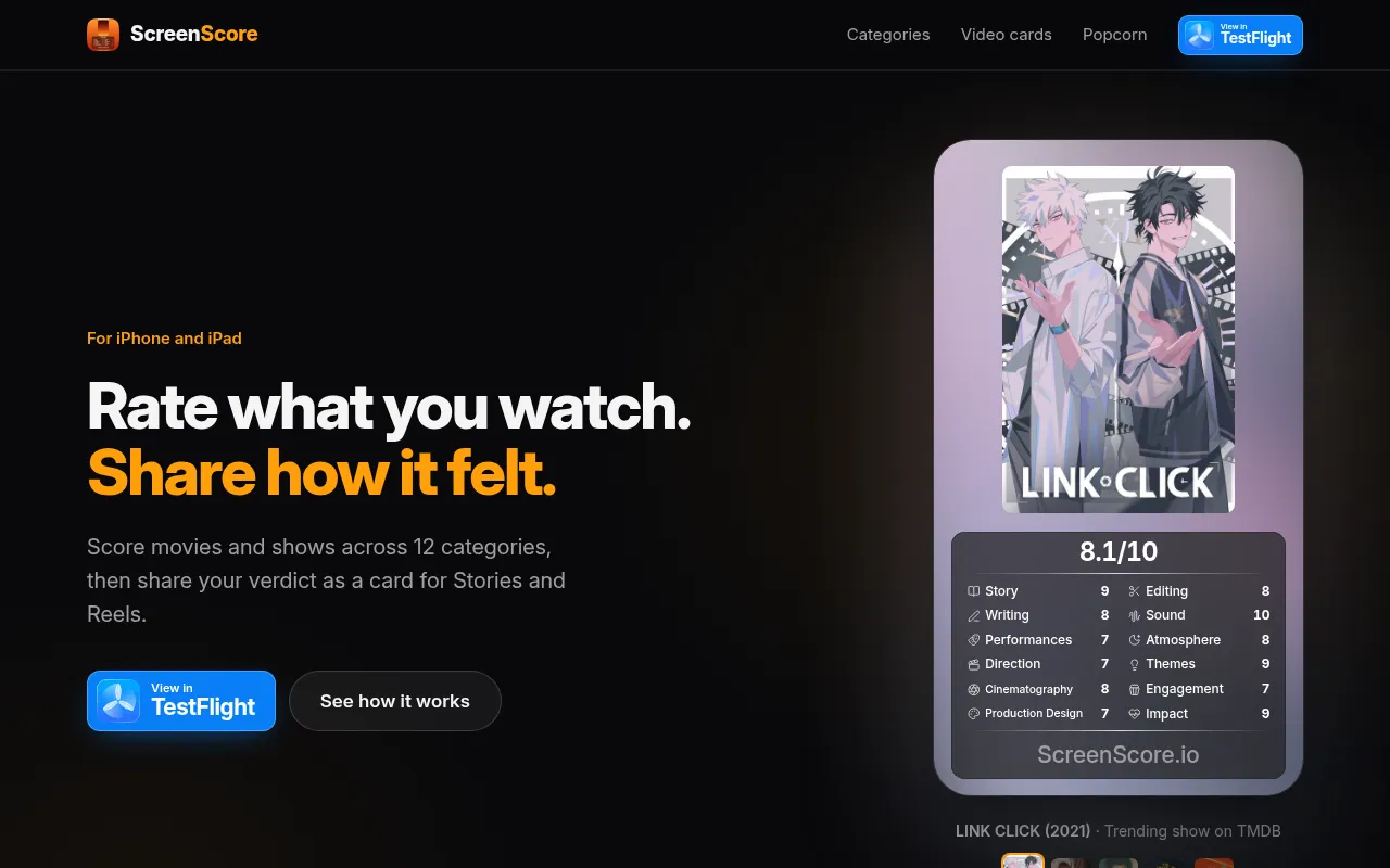 Screenshot of screenscore.io