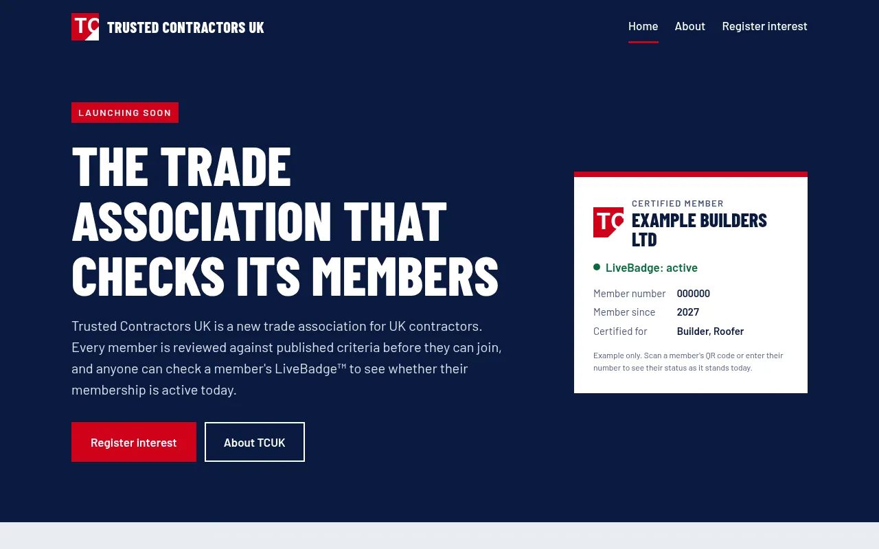 Screenshot of trustedcontractors.uk